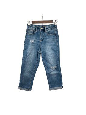 Royalty For Me Womens Cropped Jeans High Rise Distressed Blue Cuffed Size 6